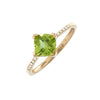 Yellow Gold Fashion Cushion Prong Peridot Ring (Peridot And Diamond Ring (14k Yg))