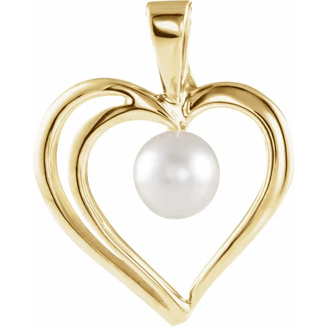 14K Yellow Akoya Cultured Pearl Heart Pendant