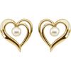 14K Yellow Cultured Akoya Pearl Heart Earrings