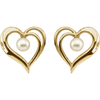 14K Yellow Cultured Akoya Pearl Heart Earrings