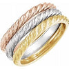 14K Tri-Color Twisted Rope Stackable Band - Set of 3