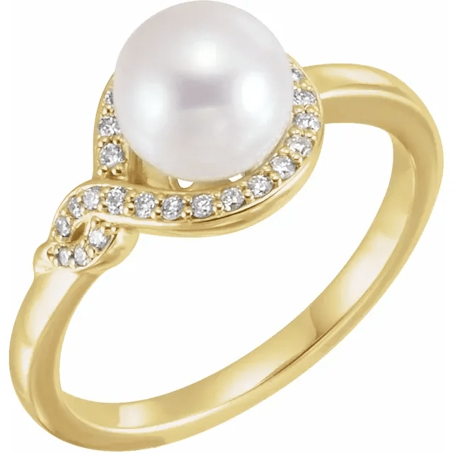 14K Yellow Freshwater Cultured Pearl & 1/8 CTW Diamond Bypass Ring
