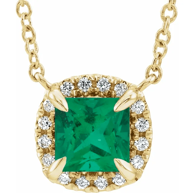 14K Yellow 3x3 mm Square Emerald & .05 CTW Diamond 18" Necklace
