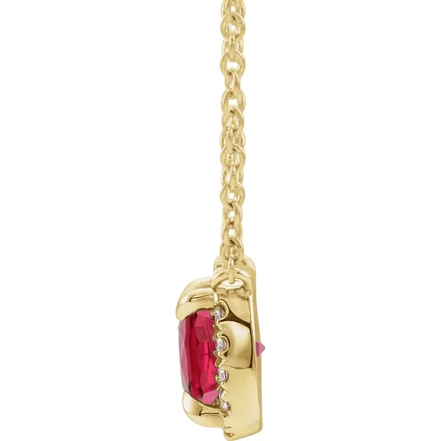 14K Yellow 3x3 mm Square Ruby & .05 CTW Diamond 18" Necklace