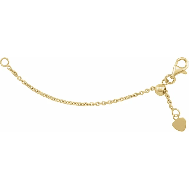 14K Yellow 3 Inch Adjustable Cable Chain Extender with Heart Tag