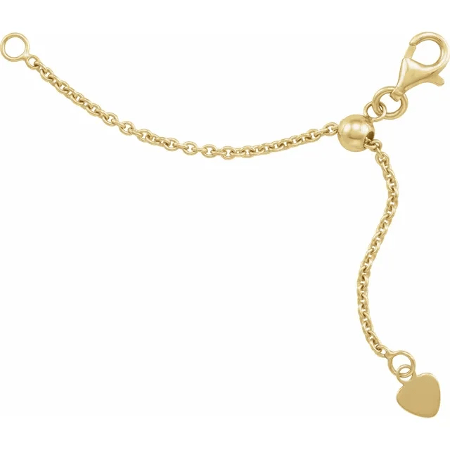 14K Yellow 3 Inch Adjustable Cable Chain Extender with Heart Tag